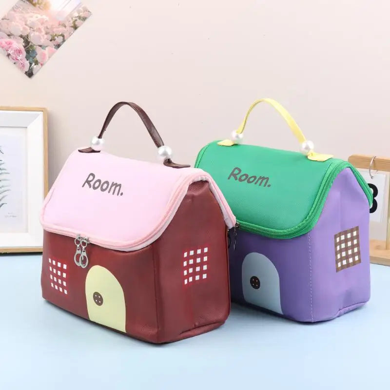 Cute Dopamine Color House Shape Makeup Bag Large Capacity Portable Makeup Storage Bag Cartoon Makeup Handbag Qme