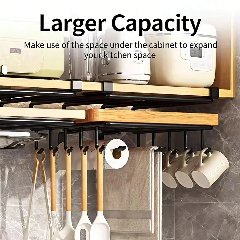 No-Drill Under Cabinet Cutting Board & Pot Lid Holder, Wall Mounted Multi-Purpose Kitchen Organizer Rack for Utensils Qme