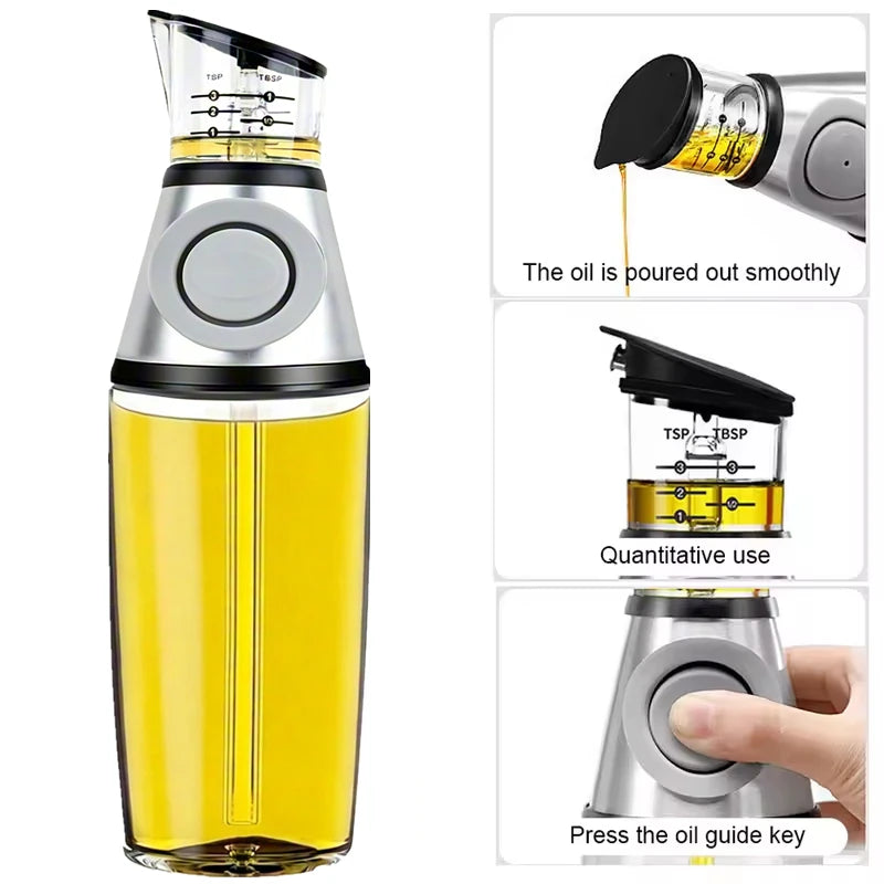 Press Measuring Oil Dispenser Glass Bottle Quantitative Pour Oil Cruet No Drip Oil Container For Kitchen Cooking Olive Oil Vineg Qme