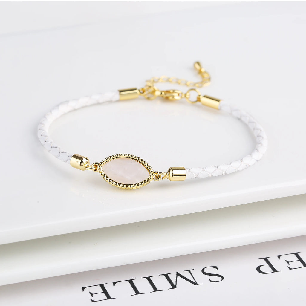 3 Color Geometric Accessories Leather Rope Braided Shell Adjustable Bracelet Simple for Woman Girl Party Jewelry Couple Gift Qme White