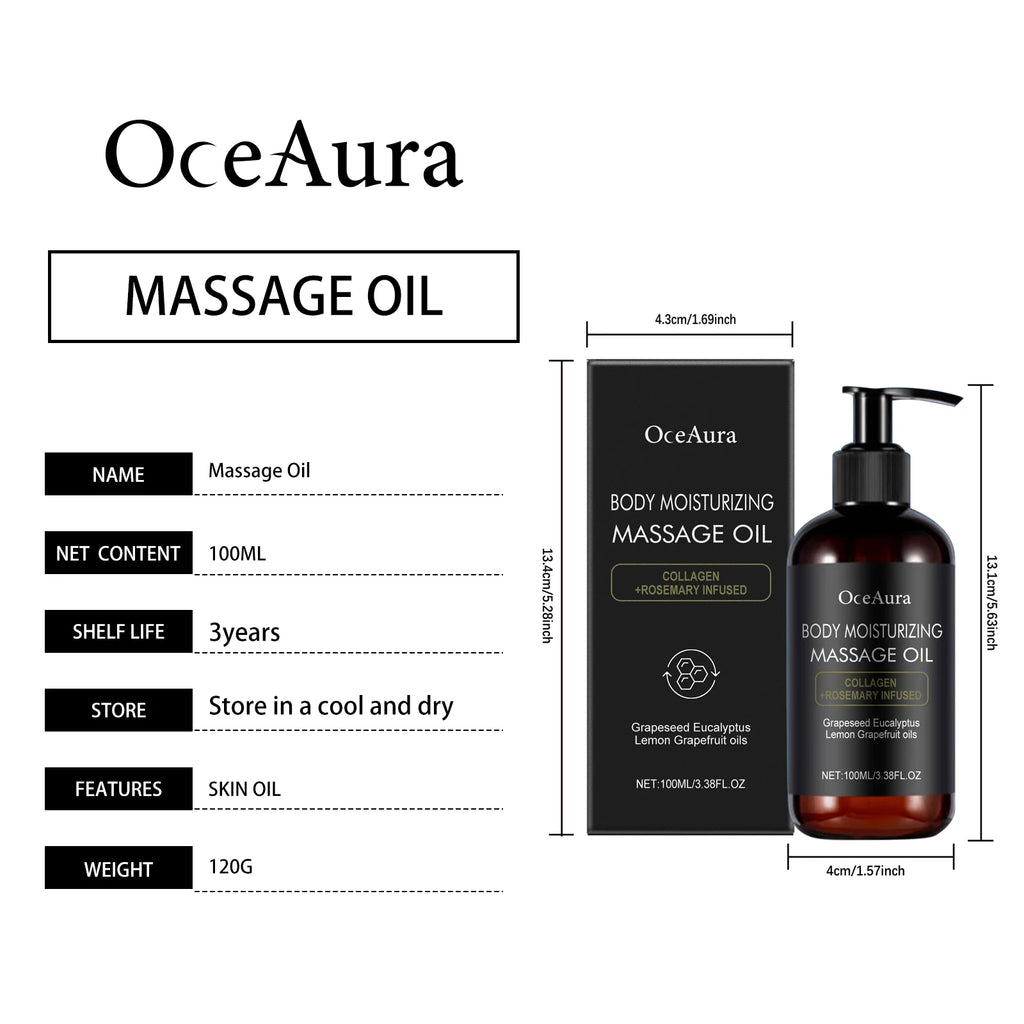 Oceaura Body Moisturizing Massage Oil Collagen Rosemary Infused Light Qme