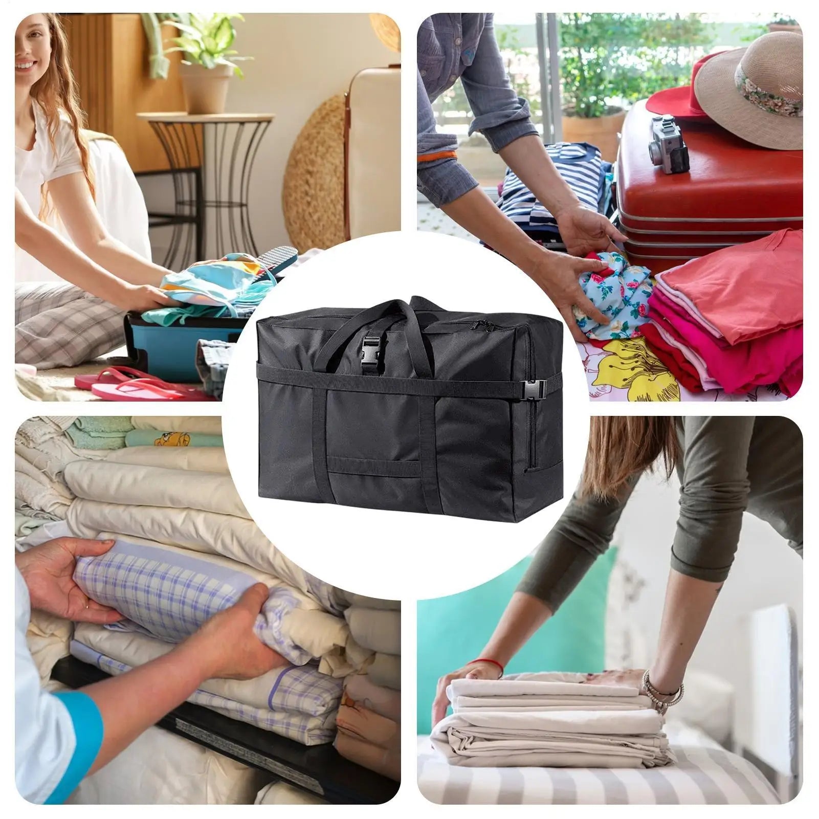 Duffel Bag Large Capacity Foldable Handle Clothes Blankets Shoes Qme