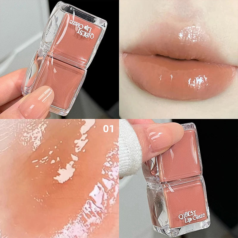 QIBEST Mirror Water Glazed Lip Gloss Moisturizing Lip Tint Not Easy to Fade Long Lasting Non-Stick Cup Lipgloss Stain Makeup Qme 01