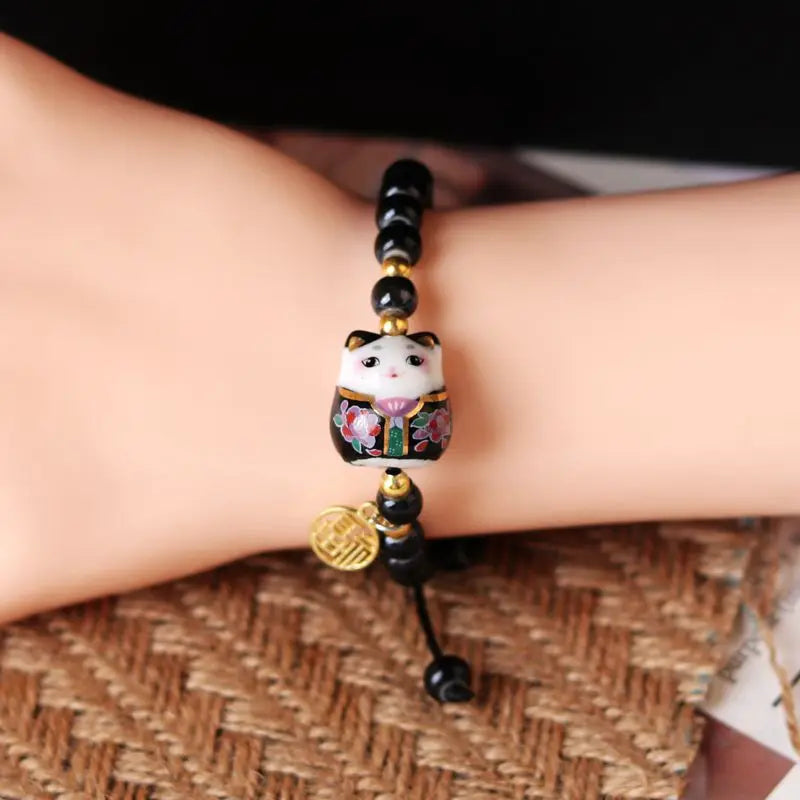 b03 Chinese Style Cute Ceramic Fortune Cat Fu Bracelet Originality Fortune Wish Men Women Red String Bracelet Fashion Jewelry Qme black China Mainland