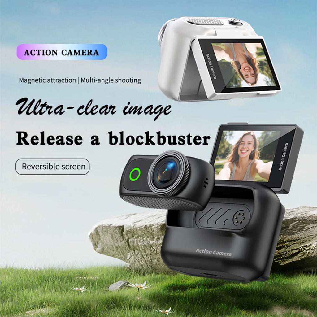 Compact Panoramic Action Camera Anti-Shake Portable Outdoor Travel Camera With Magnetic Neck Strap for Vlog Recording & Selfie Qme