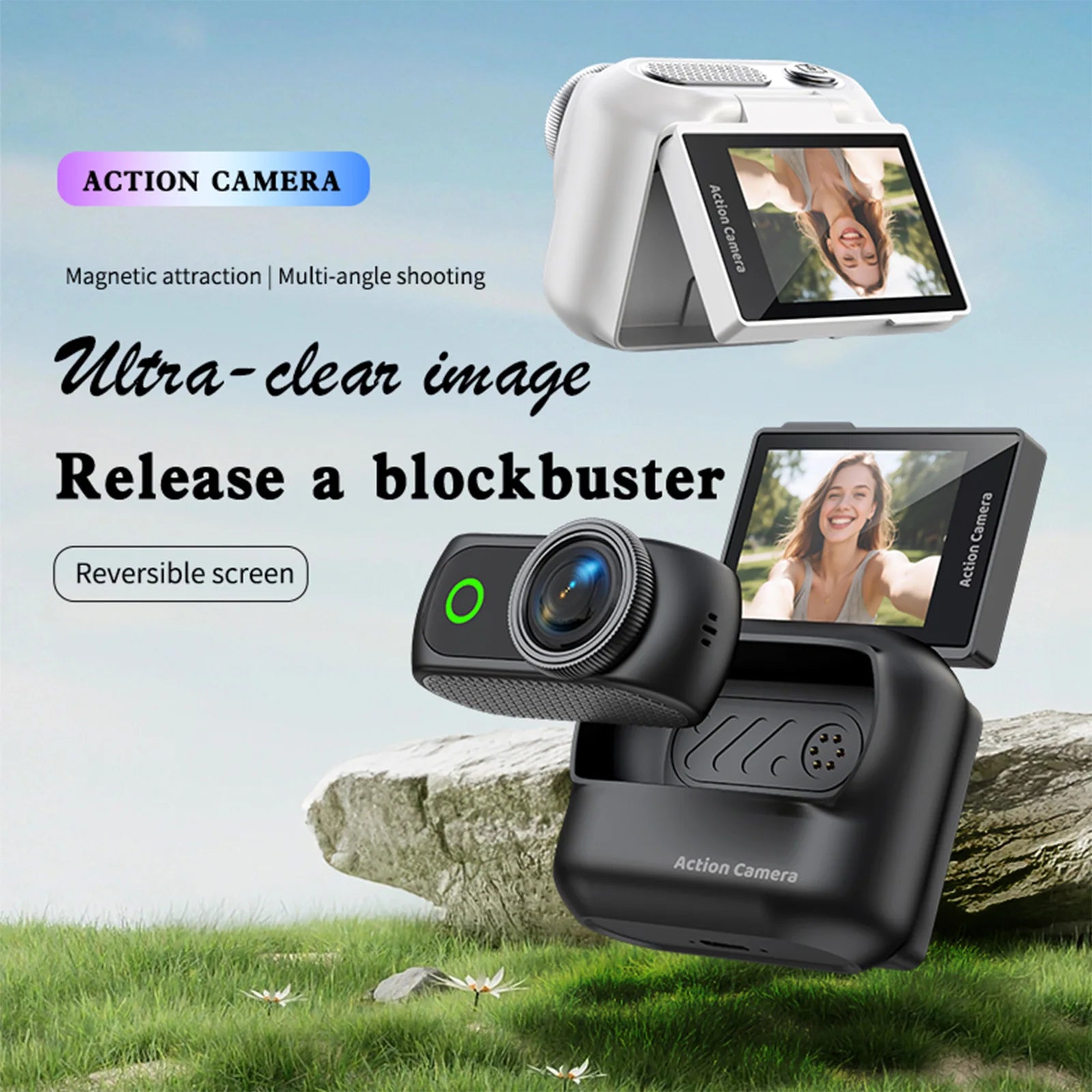 Compact Panoramic Action Camera Anti-Shake Portable Outdoor Travel Camera With Magnetic Neck Strap for Vlog Recording & Selfie Qme