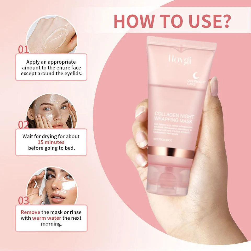 Collagen Overnight Wrapping Peel Off Facial Mask Set Korean Collagen Night Wrapping Mask Deeply Hydrates Night Care Mask Cream Qme