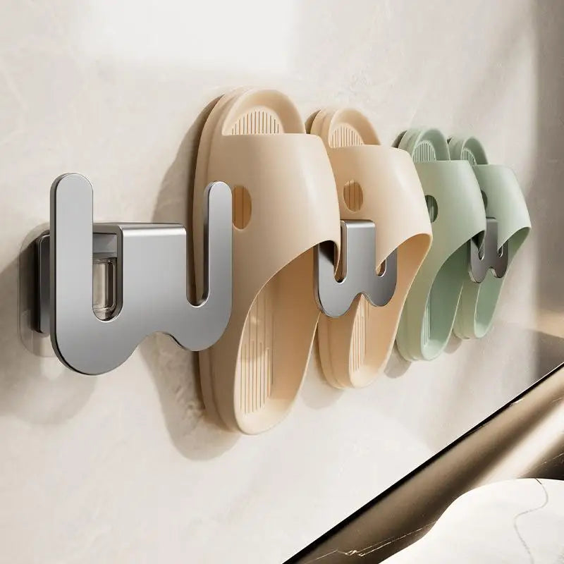 Wall Mounted Shoe Storage Rack Hole-free Hook Door Slippers Bathroom Qme