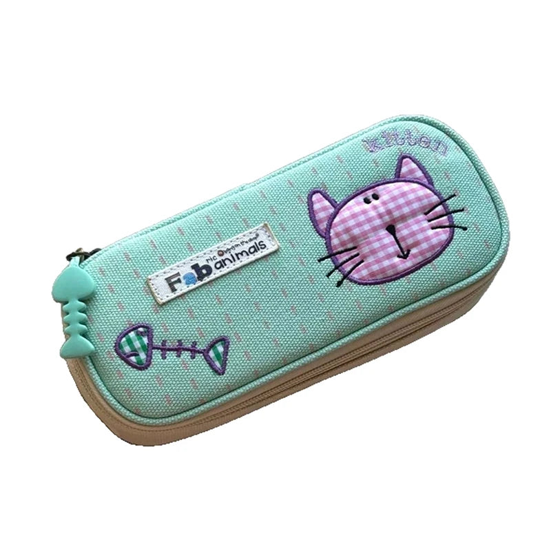 Large Capacity Pen Bag Kawaii Kitten Pencil Case Double Layer Qme