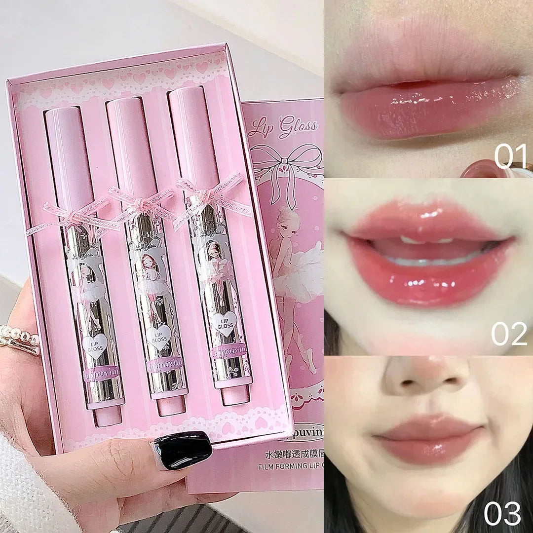 Halo-dyeing Tinted Lip Gloss Crystal Jelly Moisturizing Waterproof Mirror Water Glass Lip Gloss Transparent Color Cosmetics Gift Qme 3pcs A