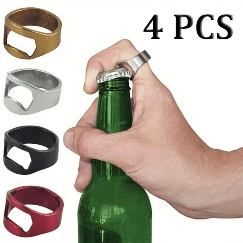 Beer Bottle Opener Rings, Stainless Steel Bottle Opener Beer Opener Ring Finger Ring Beer Bottle Opener for Party Supplies ﻿ Qme