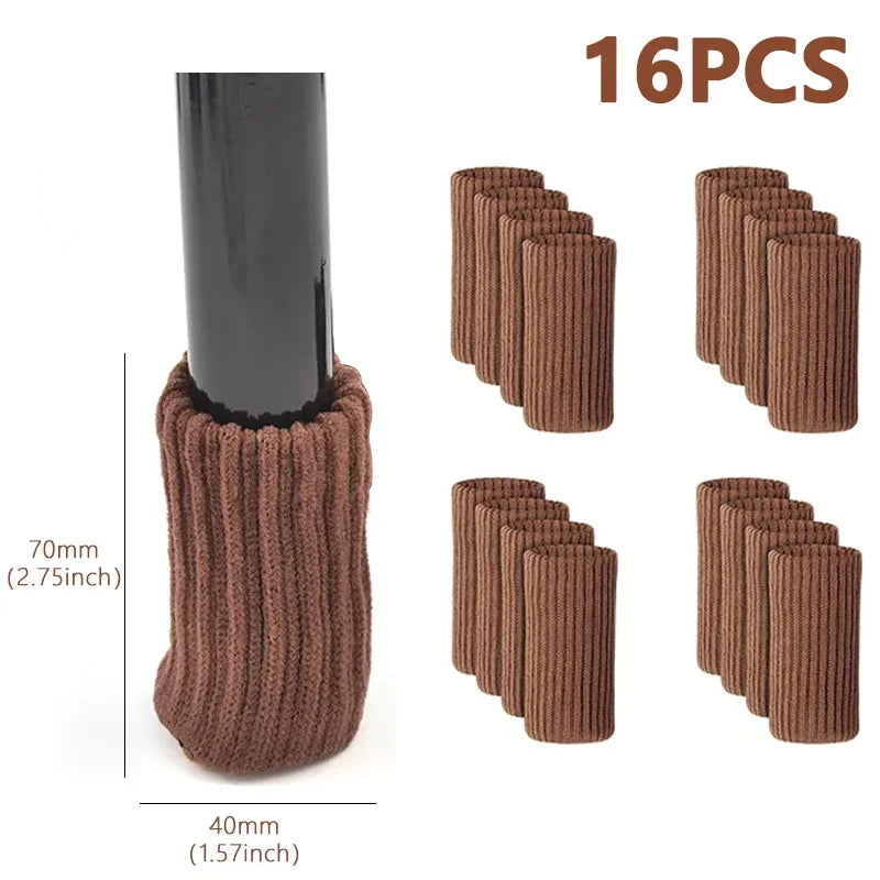 16PCS Knitted Chair Leg Silent Protection Cover Door Handle Wear Resistant Anti Slip Floor Scratch Protection Furniture Foot Mat Qme Brown-16pcs