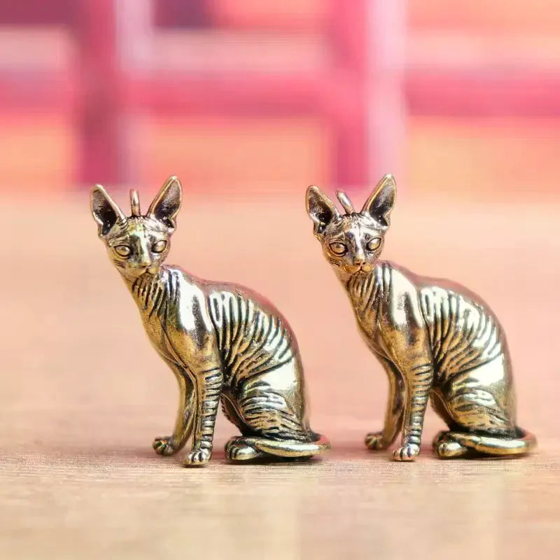 Solid Brass Hairless Cat Small Statue Desktop Ornaments Vintage Animal Figurines Model Lucky Home Decorations Crafts Accessories Qme