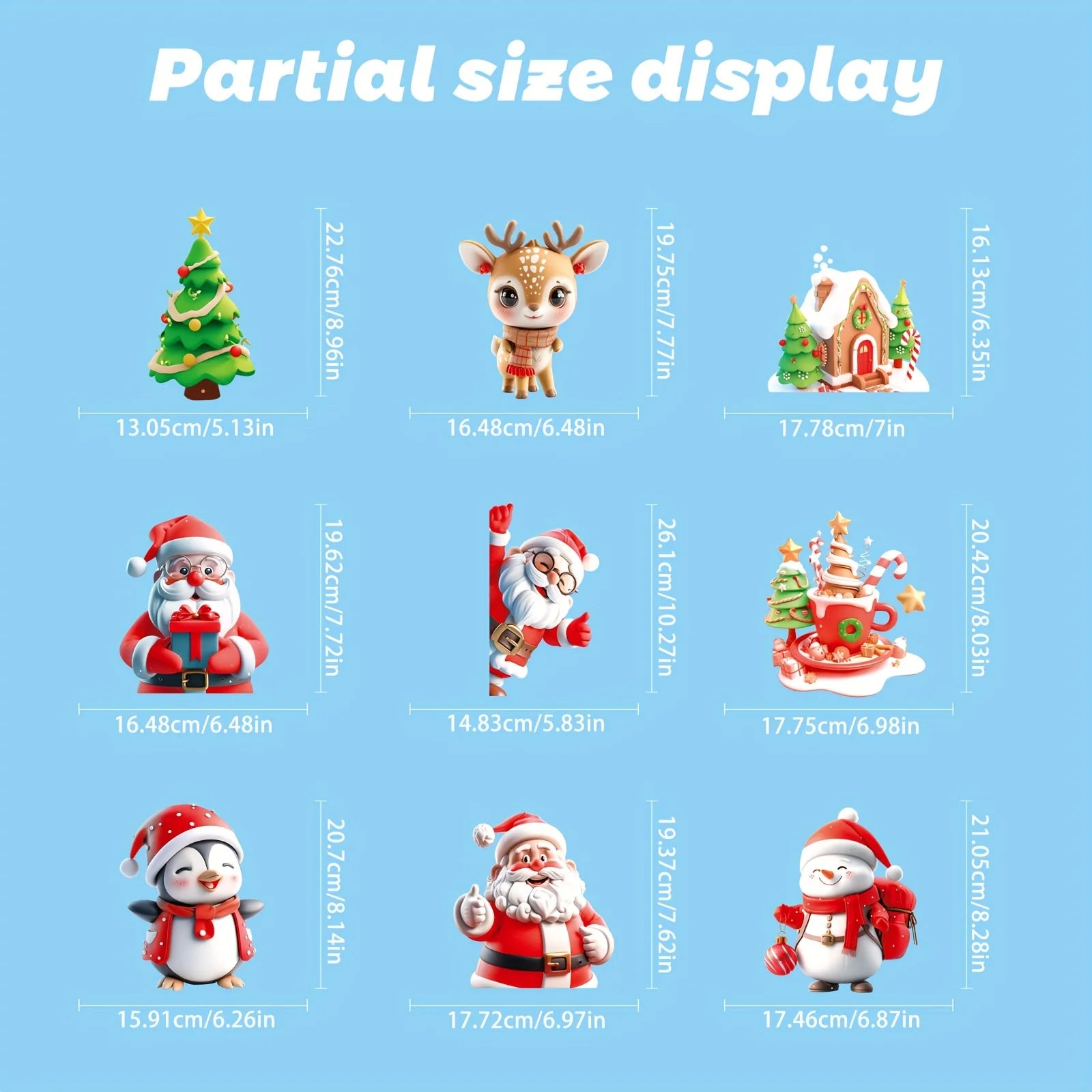 9 sheets/72 pieces, Santa Snowman glass stickers, Christmas tree refrigerator decoration stickers, double-sided window stickers, Qme