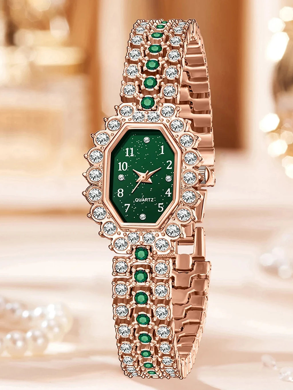 Fashion diamond studded square diamond women's watch bracelet watch quartz watch set Qme