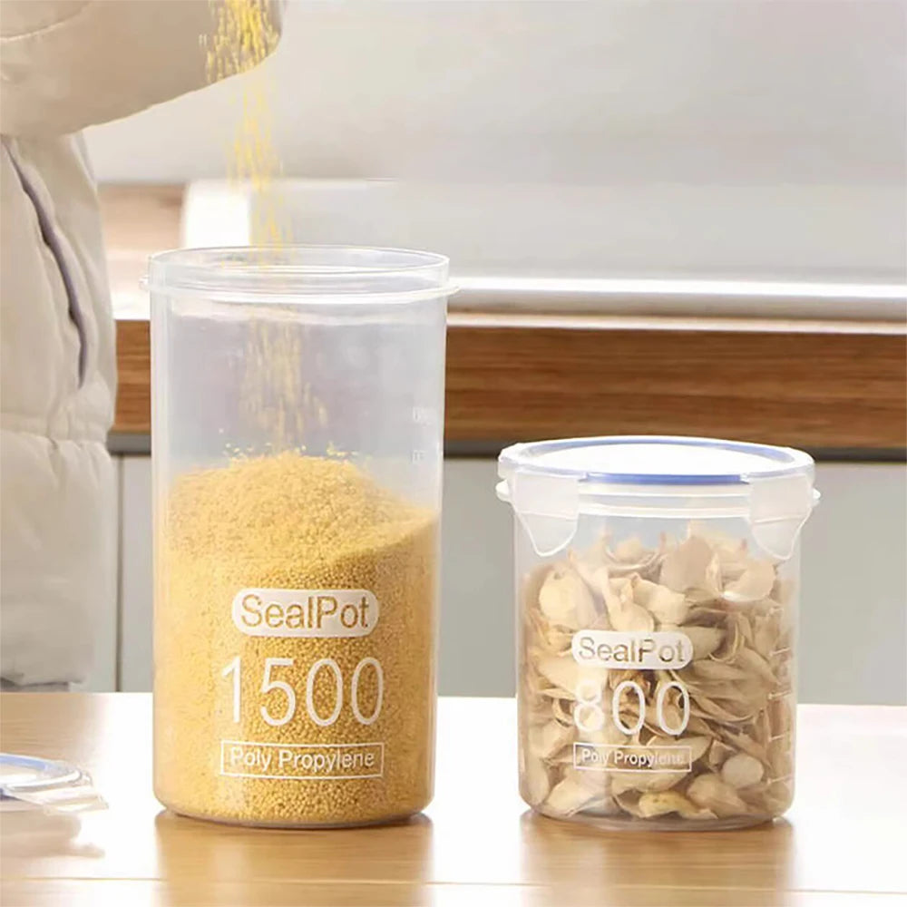 1Pcs Plastic Sealed Tank Large Capacity Crisper Kitchen Organize Grain Storage Box With Scale Clear Jar Spice Container 1000ML Qme