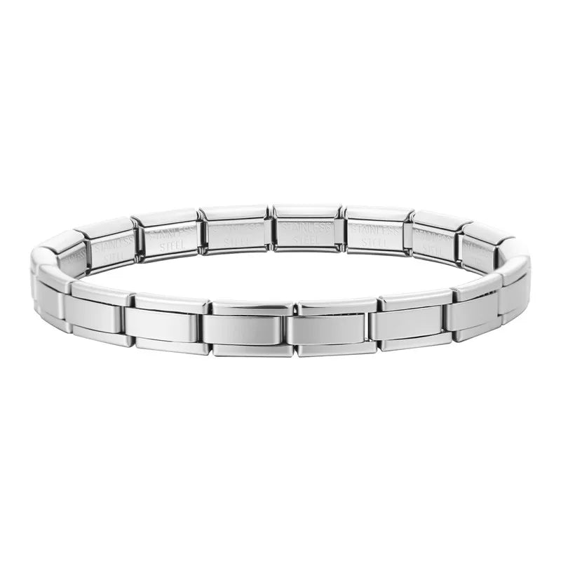 Fashion Wholesale High Quality Couple's Y2K Jewelry DIY 9MM Width Italian Elastic Bracelet Solid Color Stainless Steel Bangle Qme Style 11-7mm