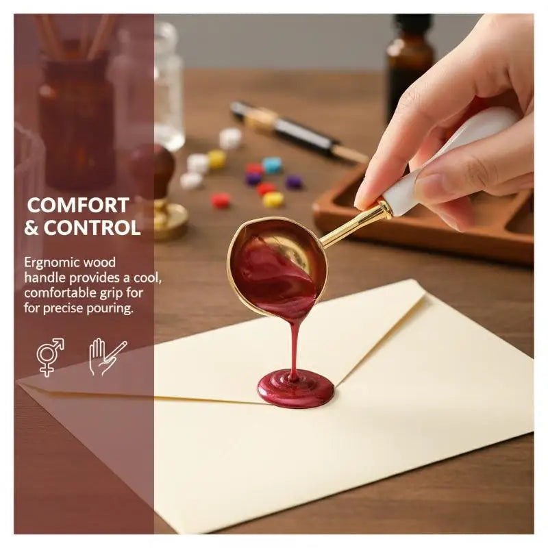 Two Diversion Port Wax Seal Spoon Sealing Spoon With Wooden Handel Wax Sealing Stamp Melting Spoon Wax Seal Warmer Wax Seal Qme