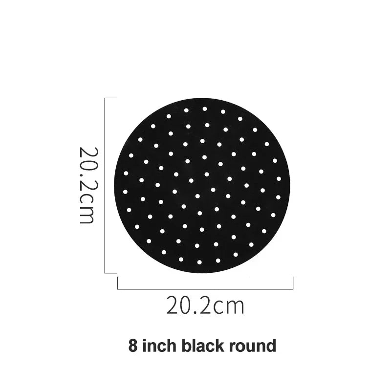 Food Grade Silicone Air Fryer Liner Non-stick Baking Mat Reusable Qme 8 black round