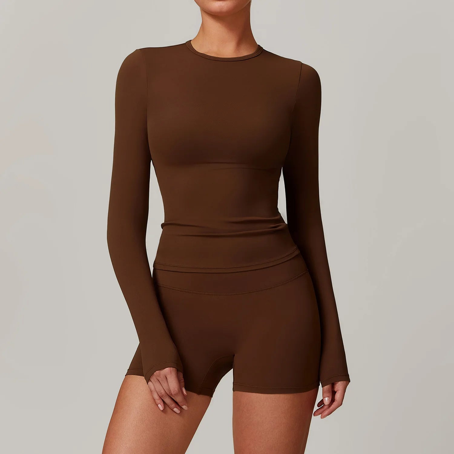 A Yoga Shirts For Women Long Sleeve Winter Fitness Running Gym Clothes Workout Dry Fit Breathable High Elastic Sports Top Qme S Chocolate Brown