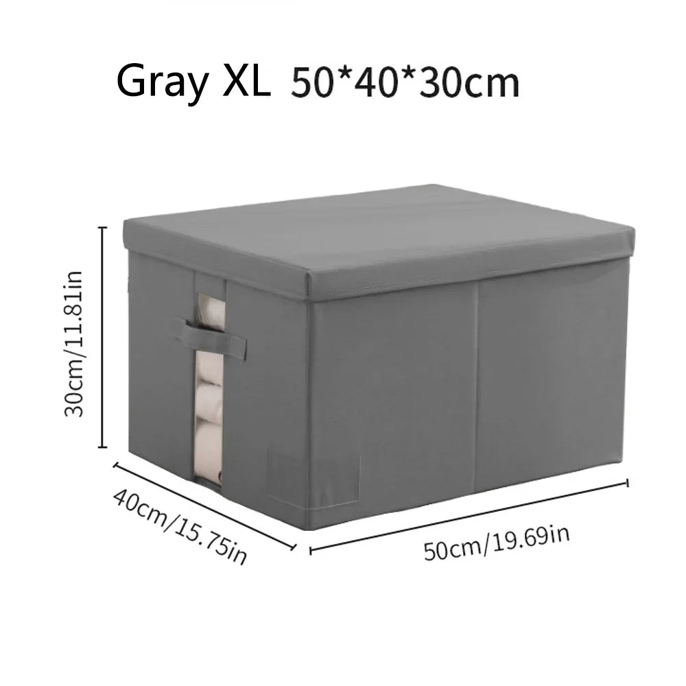 Foldable Storage Box Portable Home Storage Bag Household Cationic Fabric Large Capacity Clothes Organizer for Wardrobe Closet Qme Grey XL