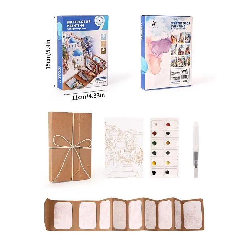 9 Sheets Watercolor Painting Thick Folding Storage Book Pen Holiday Qme