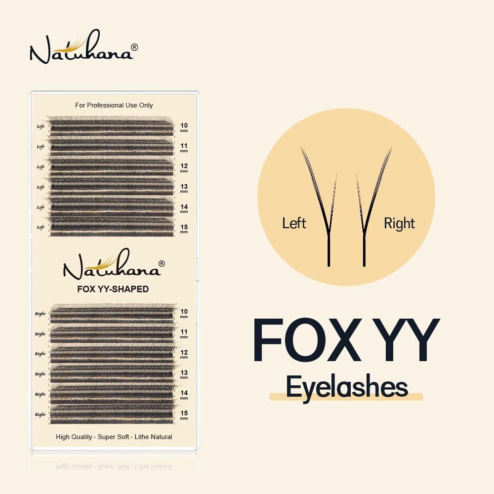 NATUHANA Fox YY Shaped Eyelashes Extensions Matte Black Natural Soft Qme