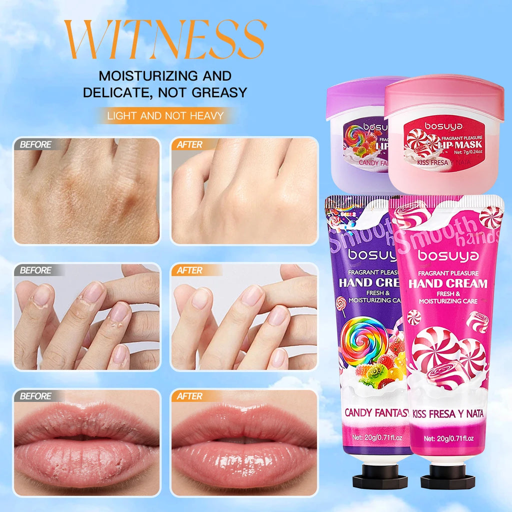 Fragrant Hand Cream+lipstick Deep Moisturizing Bright Lip Care Hands Qme
