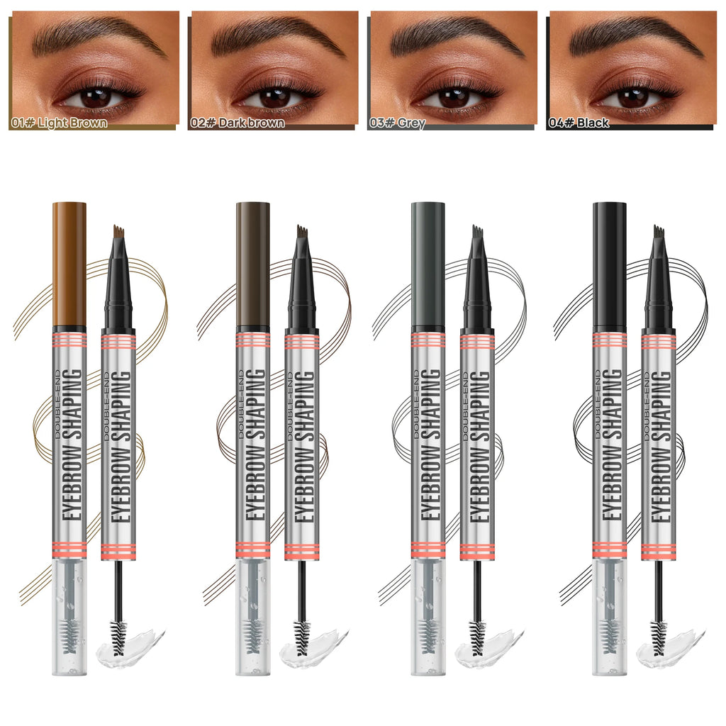 4 Colors Eyebrow Pen Waterproof 4 Fork Tip Eyebrow Tattoo Pencil Cosmetic Long Lasting Natural Dark Brown Liquid Eye Brow Pencil Qme