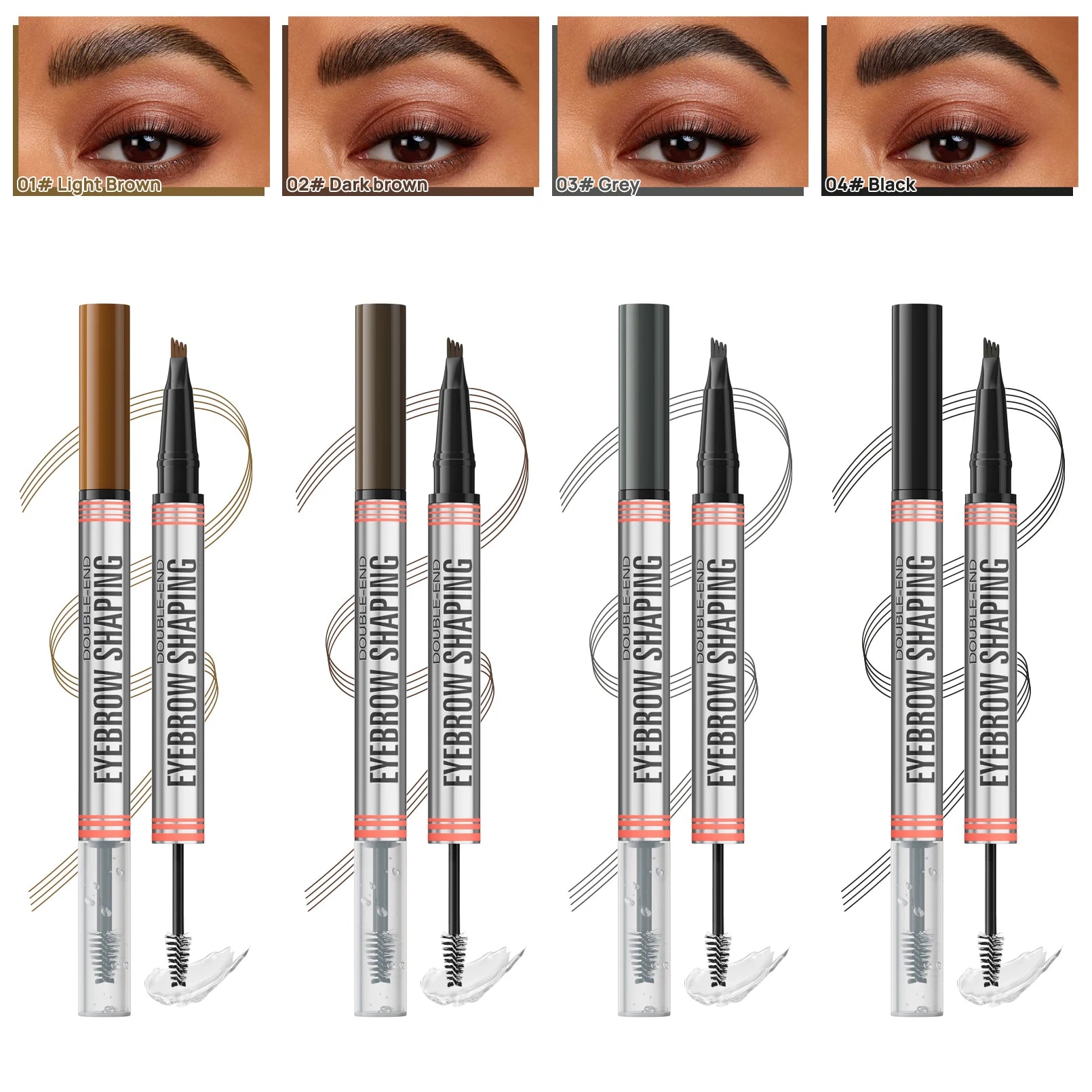 4 Colors Eyebrow Pen Waterproof 4 Fork Tip Eyebrow Tattoo Pencil Cosmetic Long Lasting Natural Dark Brown Liquid Eye Brow Pencil Qme