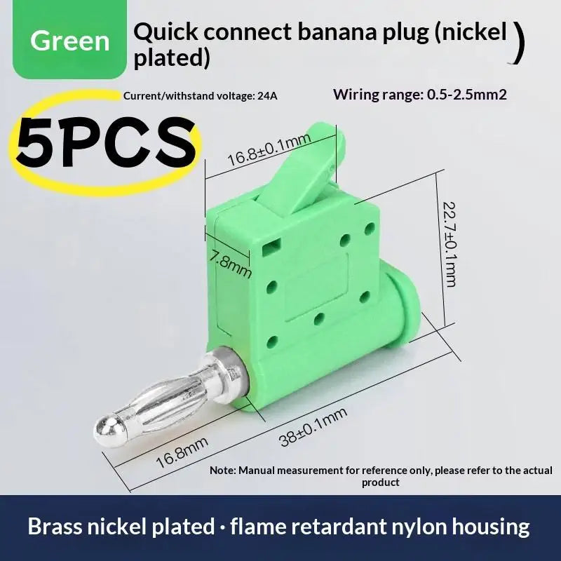 1 24A Current Quick Wire Connector Solderless Banana Plug Audio Qme Green 5PCS