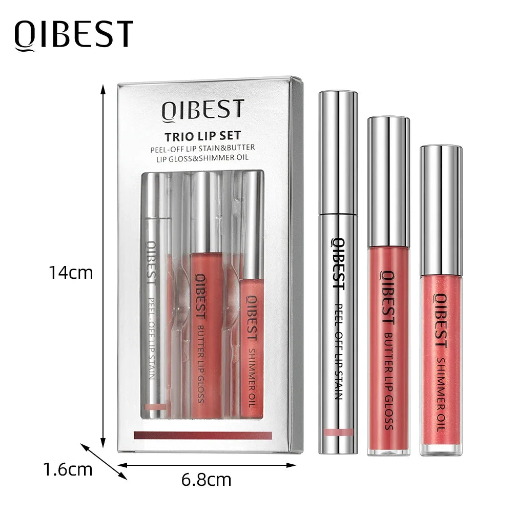 QIBEST Multifunctional Makeup Kits Include Tear Off Lip Stain,Mirror Lip Glaze,Shimmer Lip Oil Gloss Lasting Lip Cosmetics Sets Qme