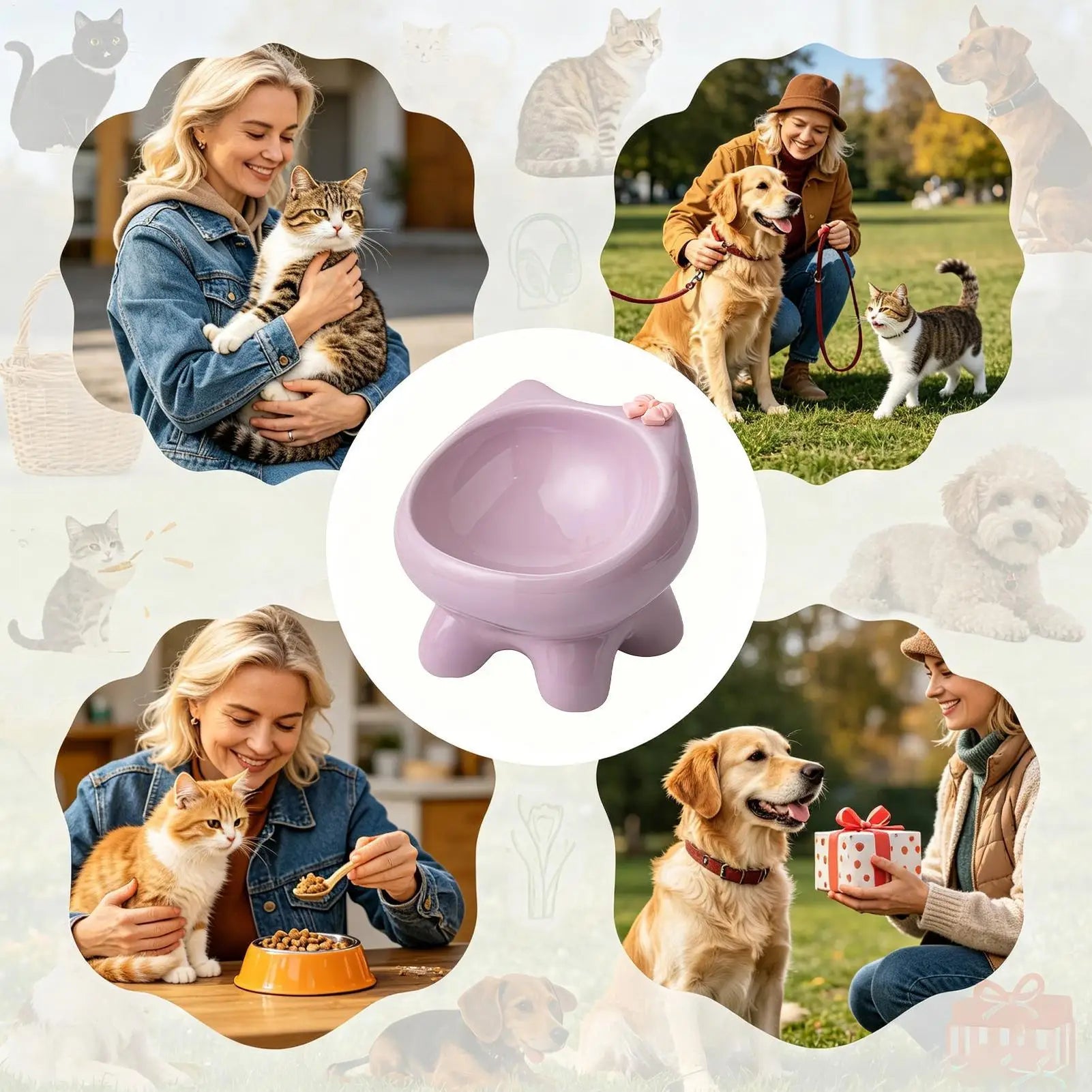 Cat Dishes Elevated Neck Protection Anti-slip Tilt Ceramic Water Plate Wide Opening Whisker-friendly Cat Raised Food Bowl For Qme