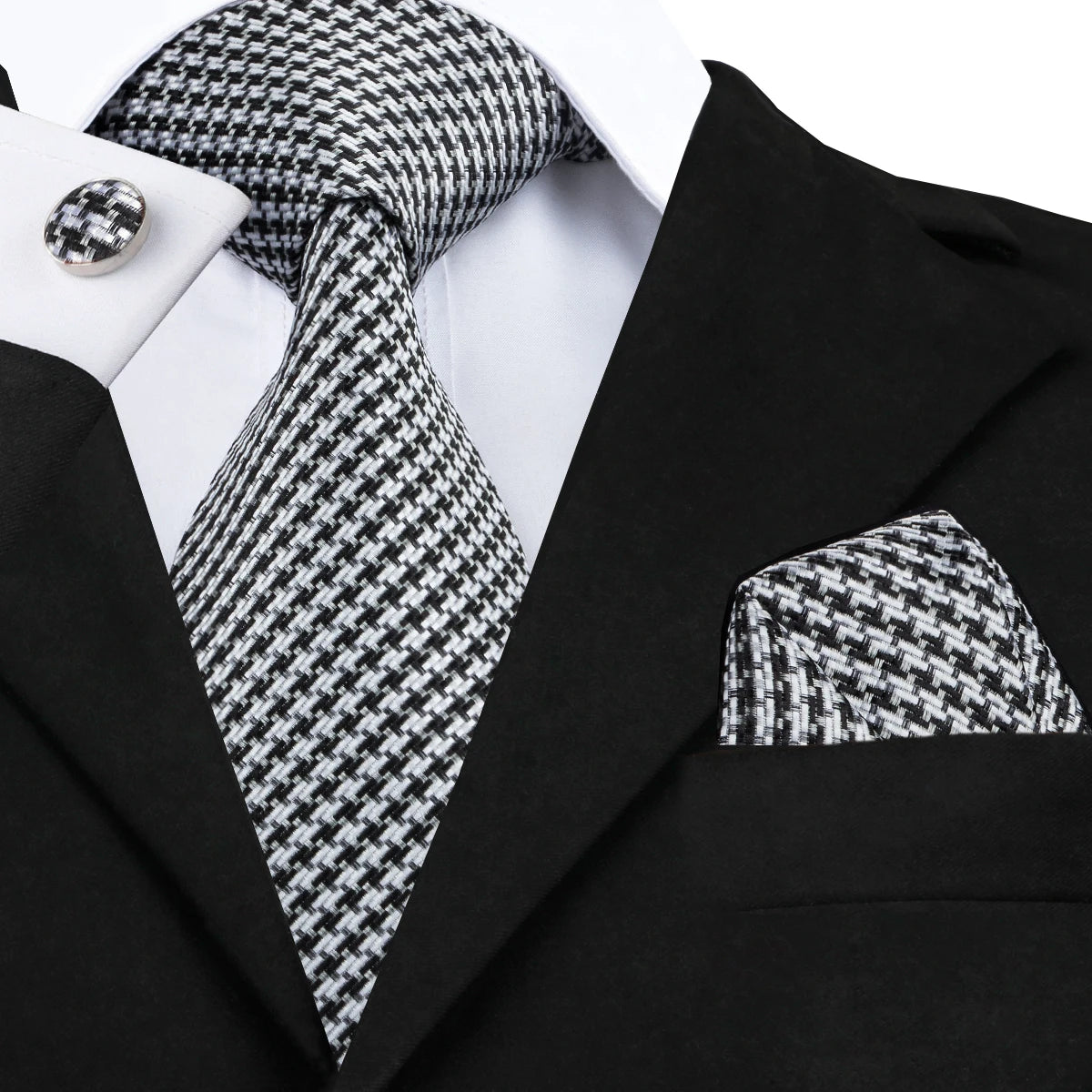 Hi-tie Smoke Grey Tie Men Elegant Mens Necktie Pocket Square Cufflink