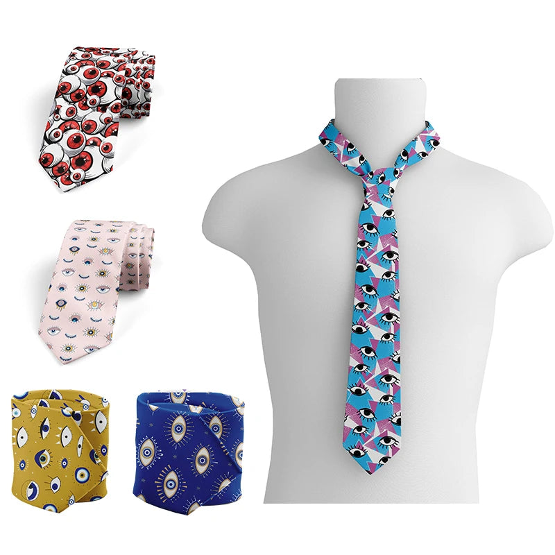Fashion Eye Print Polyester Wide Tie Novelty Men's Classic Qme