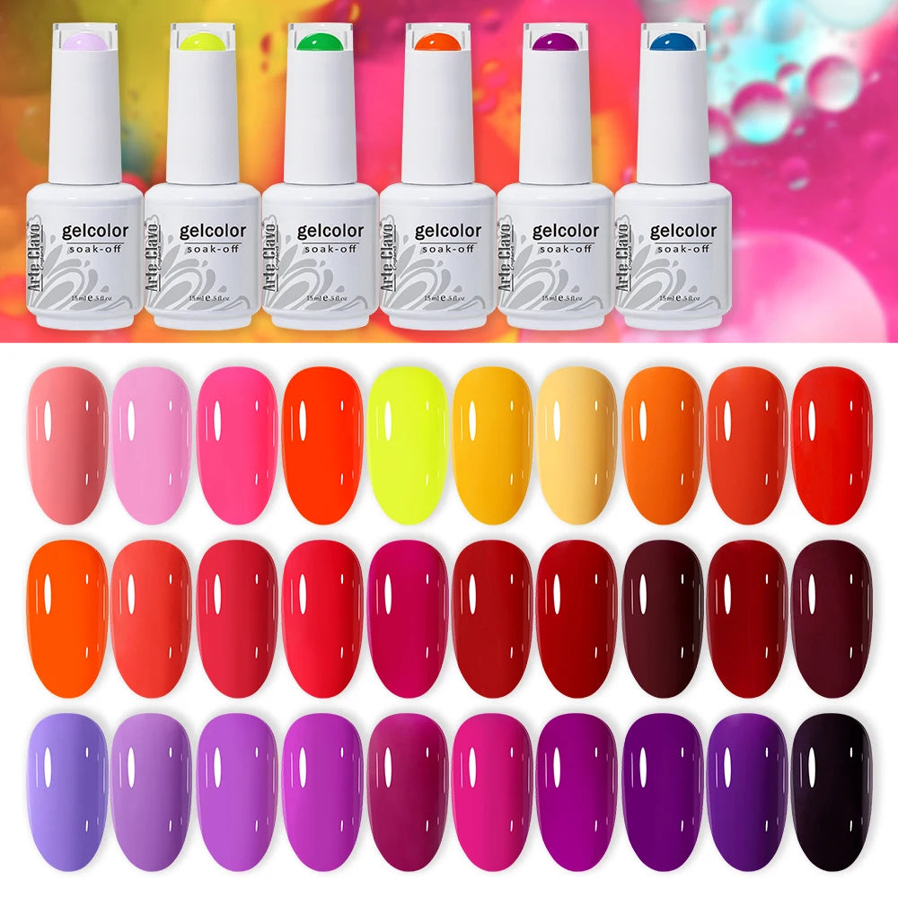 Arte Clavo Neon Rainbow Colors Gel Nail Polish Semi Permanent Art UV Qme
