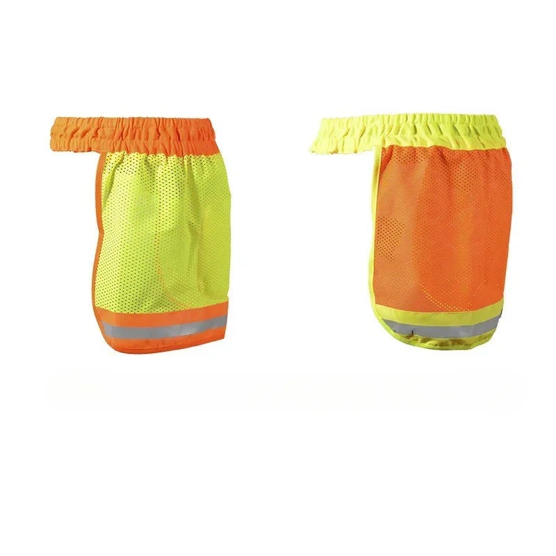 High Visibility Neon Reflective Stripe Sun Protector Neck Cover Safety Hard Hat Helmet with Elastic Breathable Mesh Shield Qme