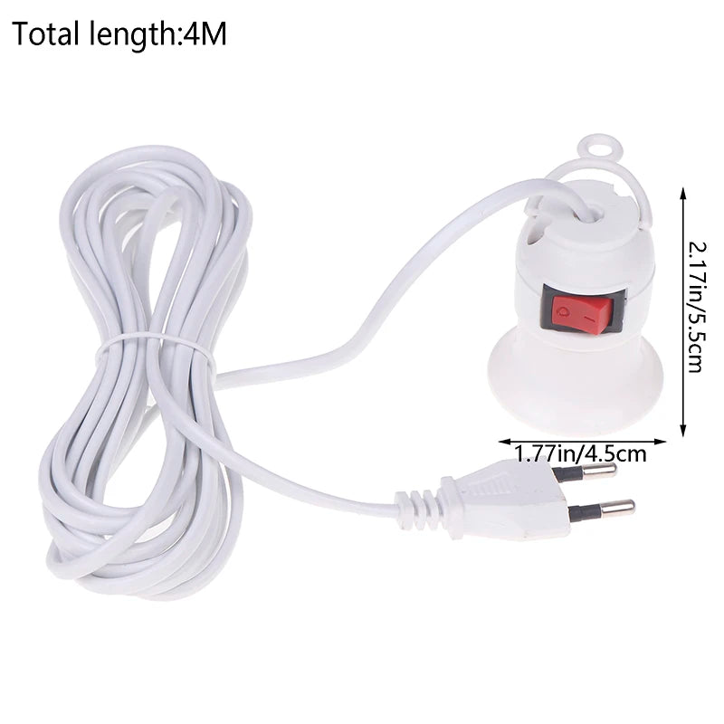 EU Plug 4M Power Cord Cables E27 Lamp Base Holder Switch Pendant Led Qme White