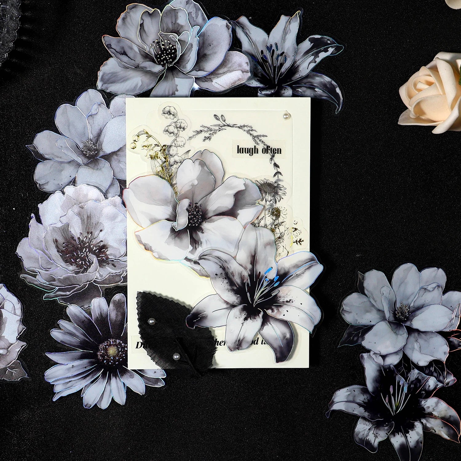 TIANZI 10pcs/pack Ink Dyed Flowers PET Stickers DIY Scrapbooking Materials Vintage Decorative Junk Journal Sticker Stationery Qme