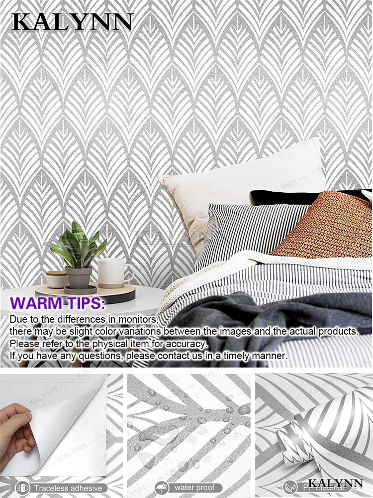 Geometric Aelf-wdhesive Wallpaper Peel Stick Wall Stickers Vinyl Qme Silver Leaf 26FTx17in(8mx45cm)