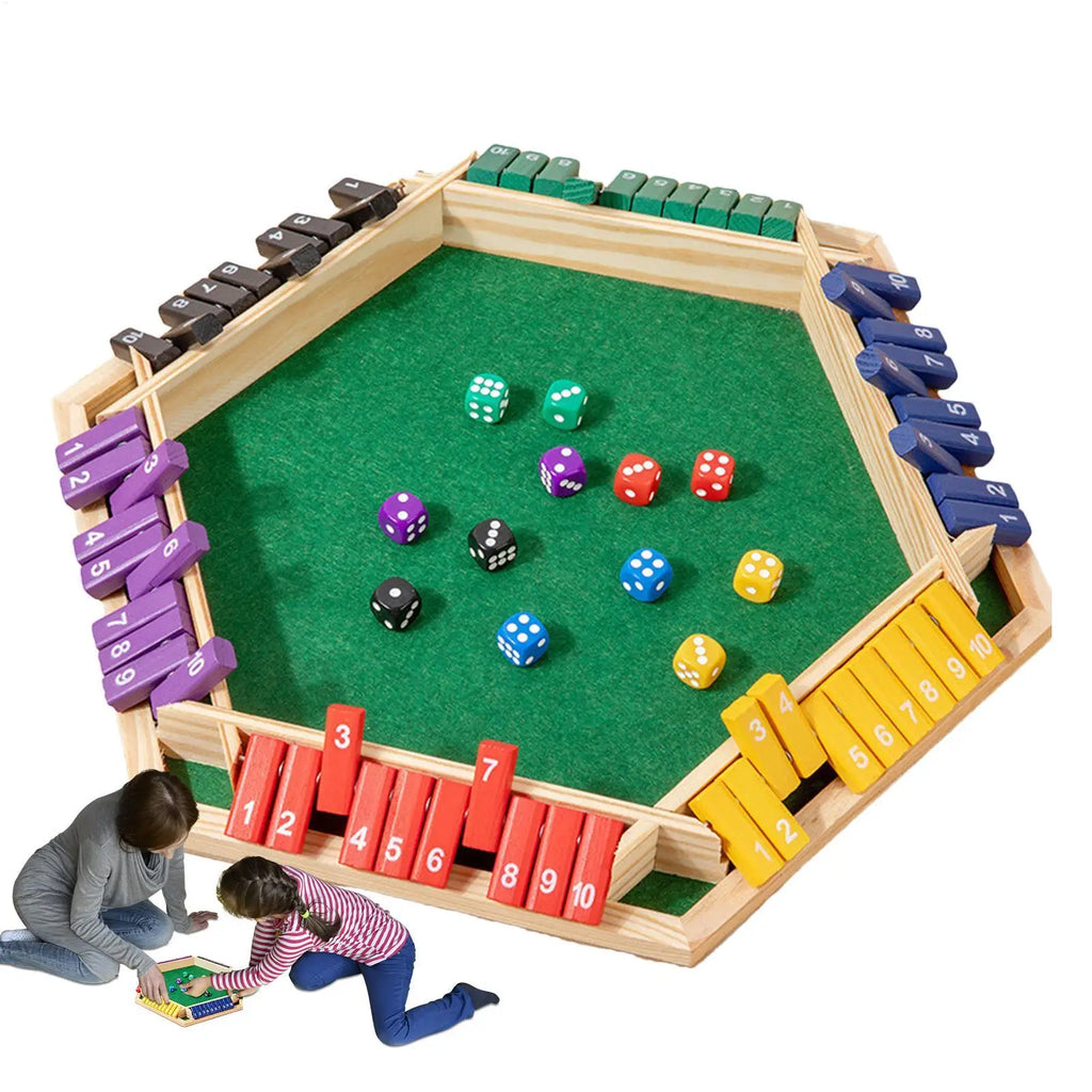 Shut The Box Game Wooden 6-sided Wood Math Toy Board Entertainment Game for Outdoor Party Gathering School Travel Teens Adults Qme