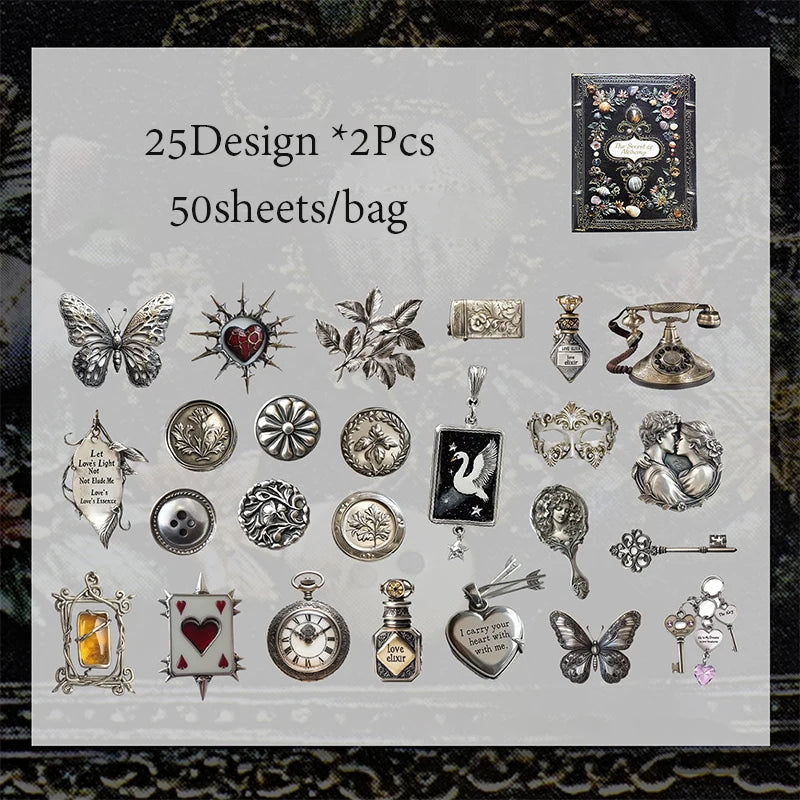 50 Sheets/Bag Vintage Retro Steampunk Birds Stickers Pack DIY Scrapbooking Journal Decals for Phone Case Notebook Decoration Qme 4