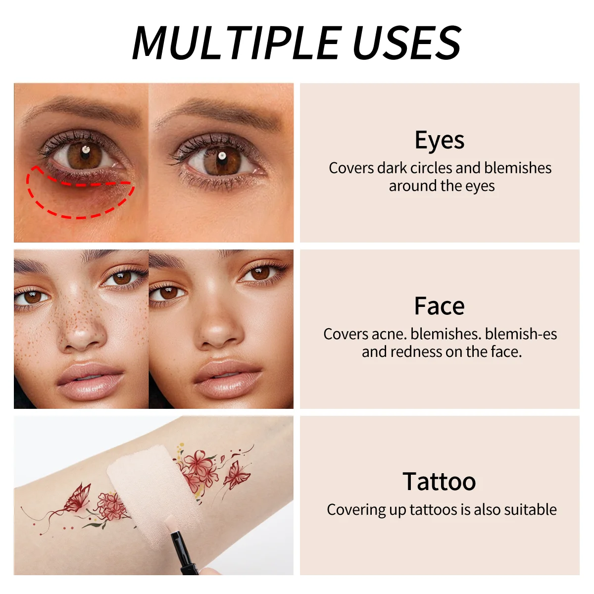QIC Hydrating Eye Brightening Concealer Contour Cream Full Coverage Long Lasting Correcting Eye Concealer, Perfect Look Makeup Qme