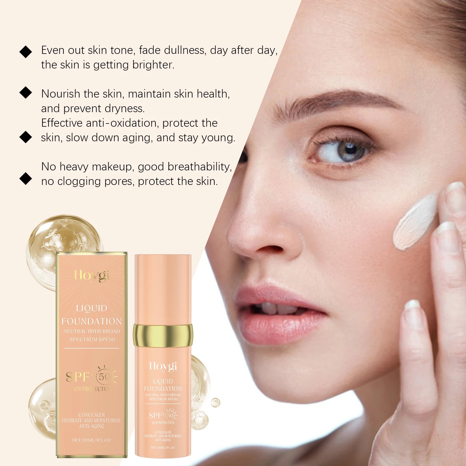 Liquid Face Foundation Spf 50 Temperature Change High Coverage Makeup Base Waterproof Hydrating Foundation Cosmetics Makeup Qme