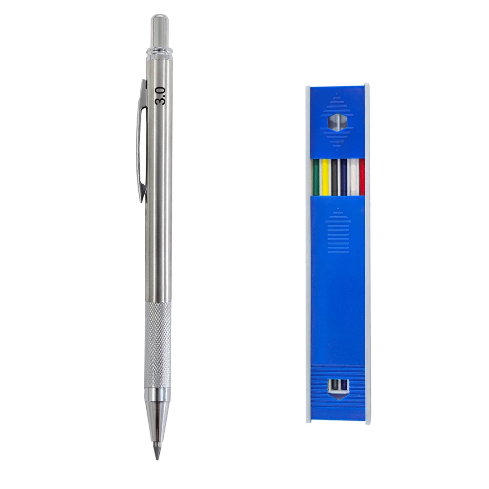 Mechanical Pencil Set 3.0mm Full Metal Art Drawing Painting Automatic Pencil with Leads Office School Supply Qme 1pen color refills