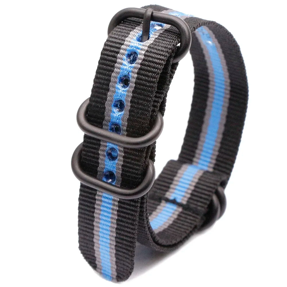 Black Ring Buckle Army Sports Nylon Watch Band Wrist Strap
