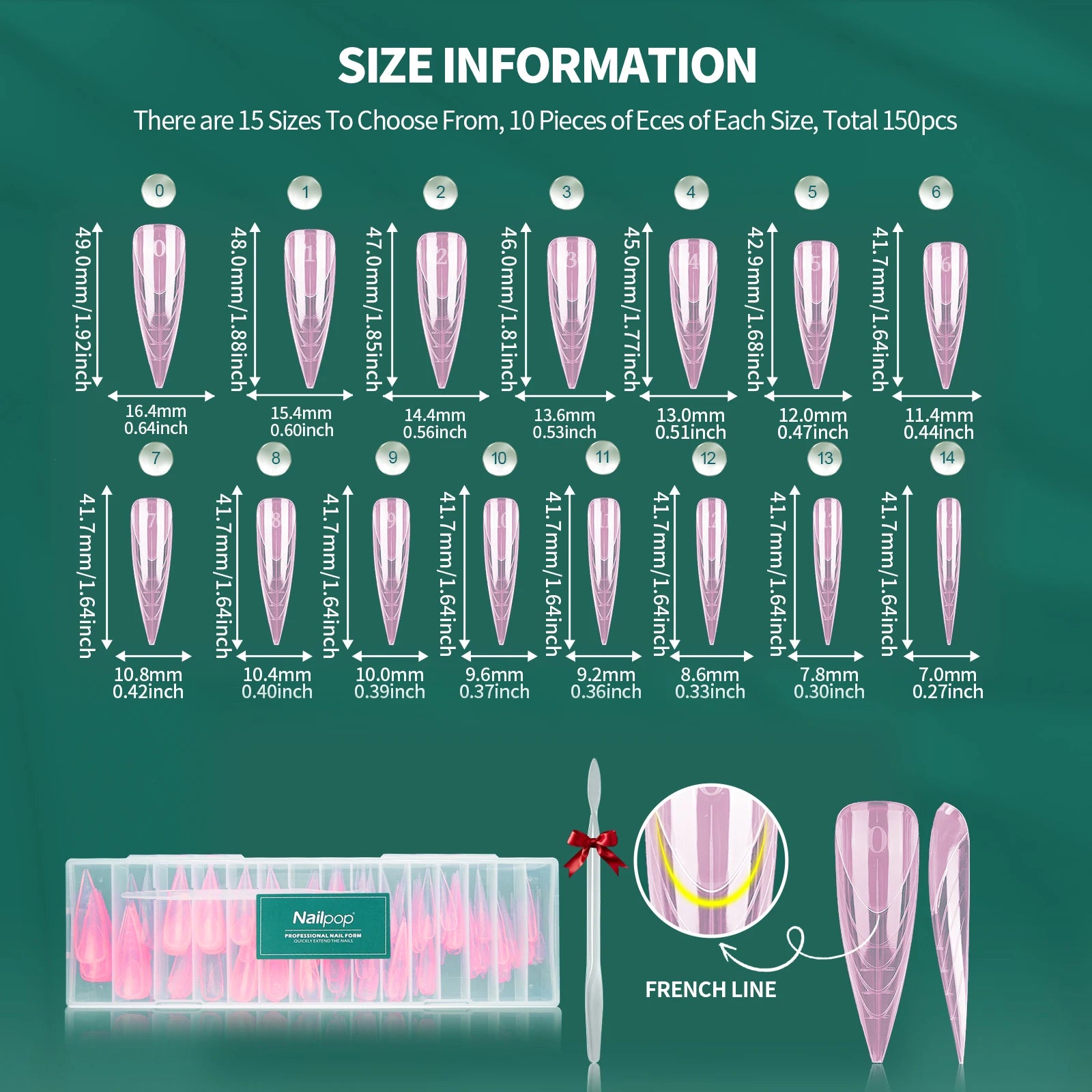 Nailpop 6in1 French Nail Dual Form 6 Shapes Reusable Gel Extension Qme JM32-Red 150