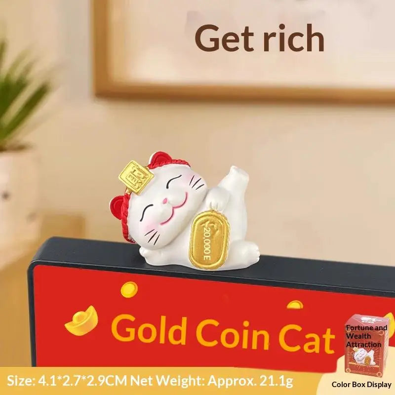 1/2/4Pcs Wealth Fortune Sculpture Lucky Cute Cat Figurine Gaming Office Table Desk Car Ornaments Chinese New Year Decor Gifts Qme B