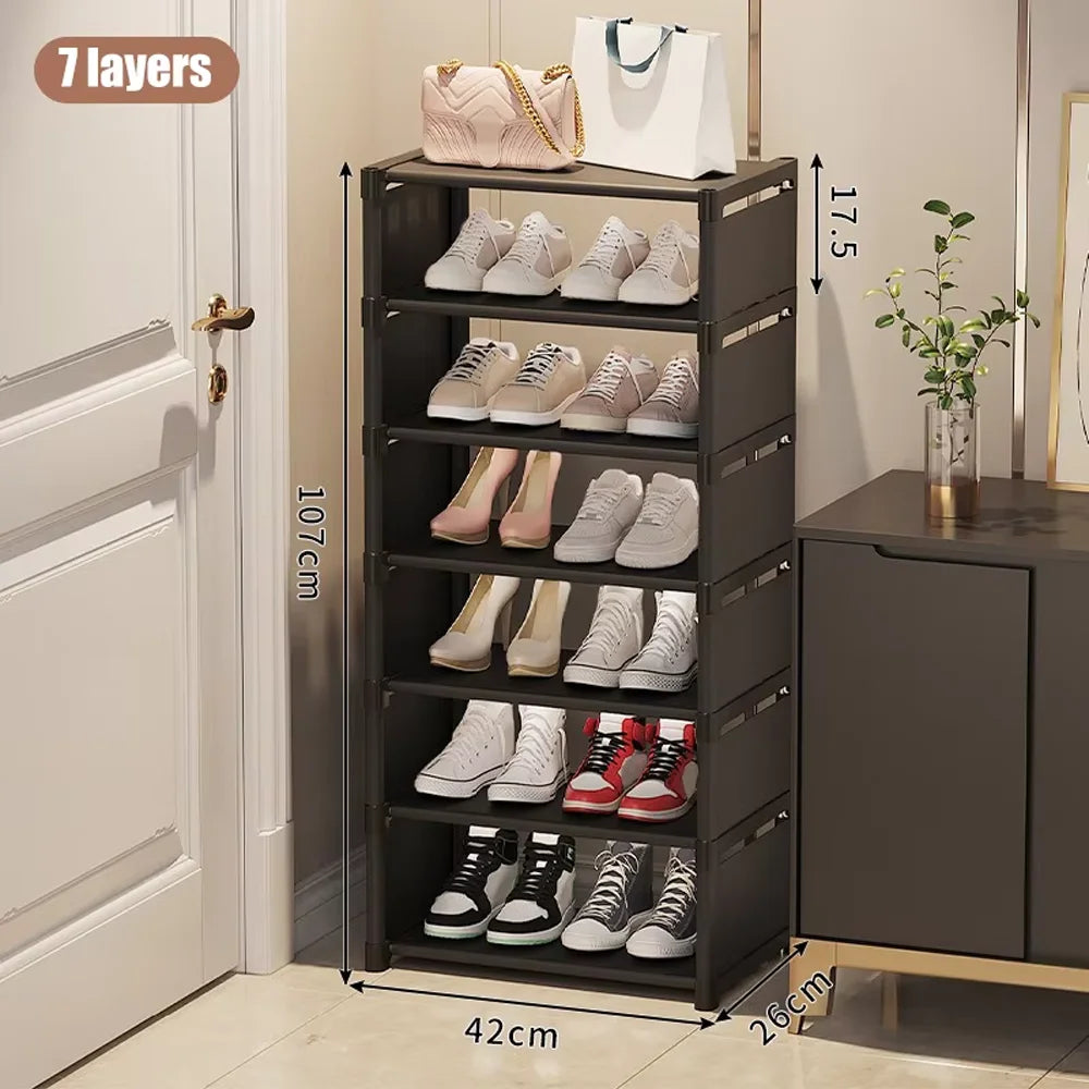 Simple Space Saving Shoe Rack Multi-Layer Shoe Shelf for Entryway & Dorm Room Home Storage Organizer for Slippers & Shoes Qme black 7 layers widen