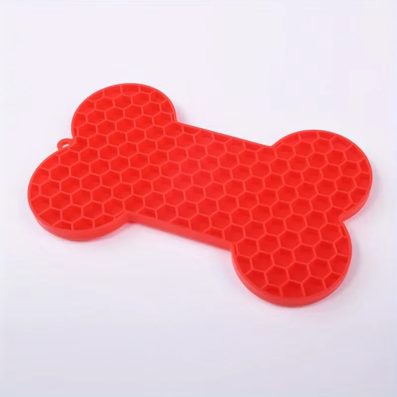 Dog Slow Food Pad Bone Silicone Pet Licking Pad Mat Placemats Pet Supplies Feeding Dog Cats Dogs Supplies Qme 1PC Red